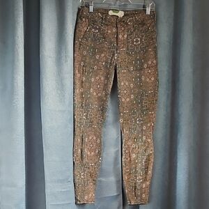 Anthropologie Green Geometric Mosaic Print Skinny Cadet Utility Pants - Size 26